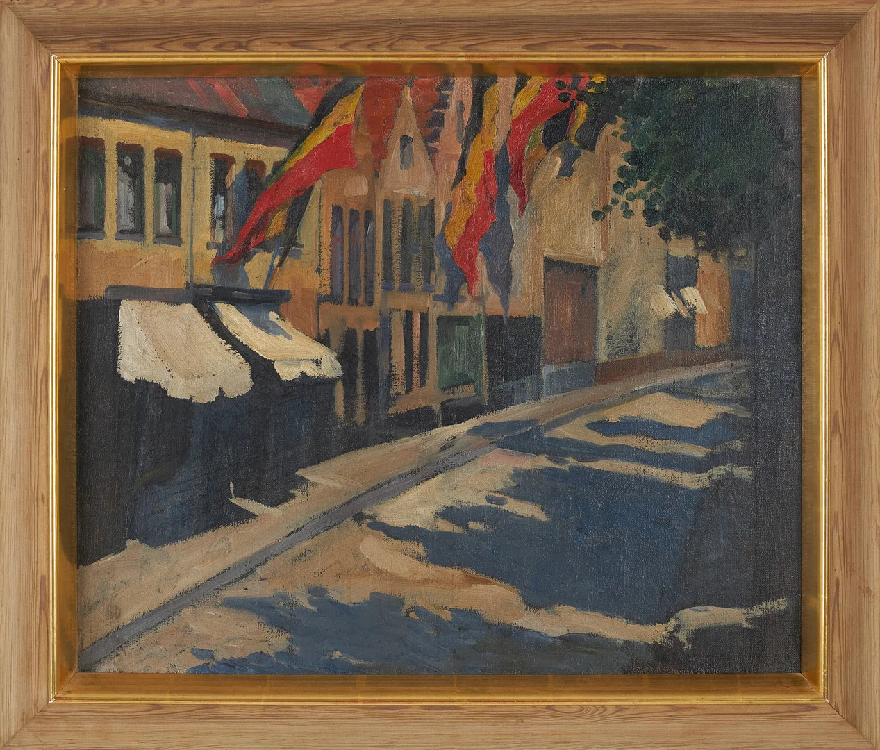 OIDENTIFIERAD KONSTNÄR. Husfasad, olja på duk, saknar signatur, med påskrift á tergo "Originalmålning av Paul Graf, intygar Gustaf Jaensson". — Paintings — Stockholms Auktionsverk Sickla