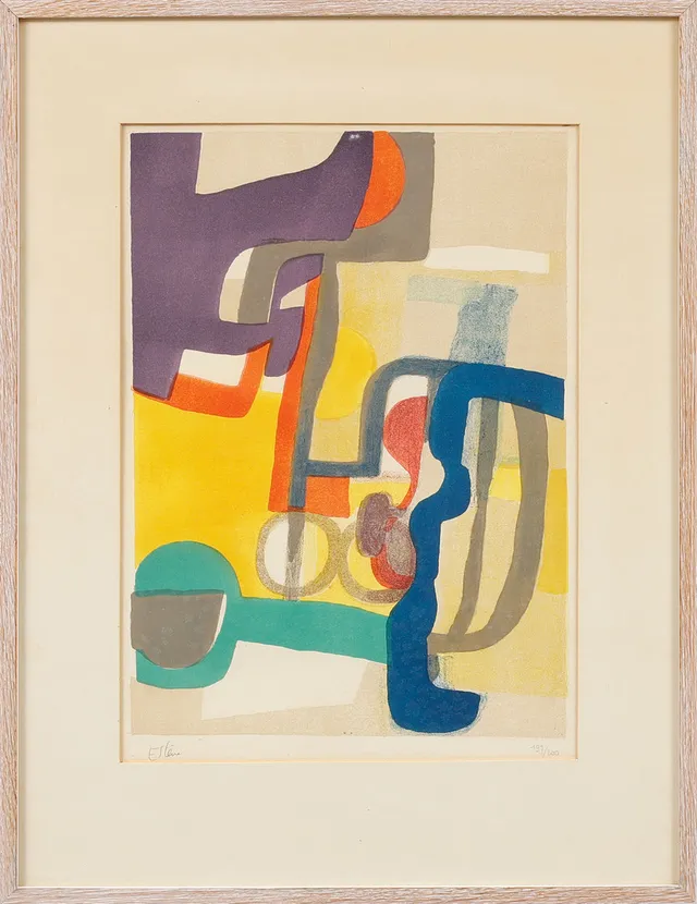 MAURICE ESTÈVE. "Jour de Fete", färglitografi, signerad och numrerad 197/200.