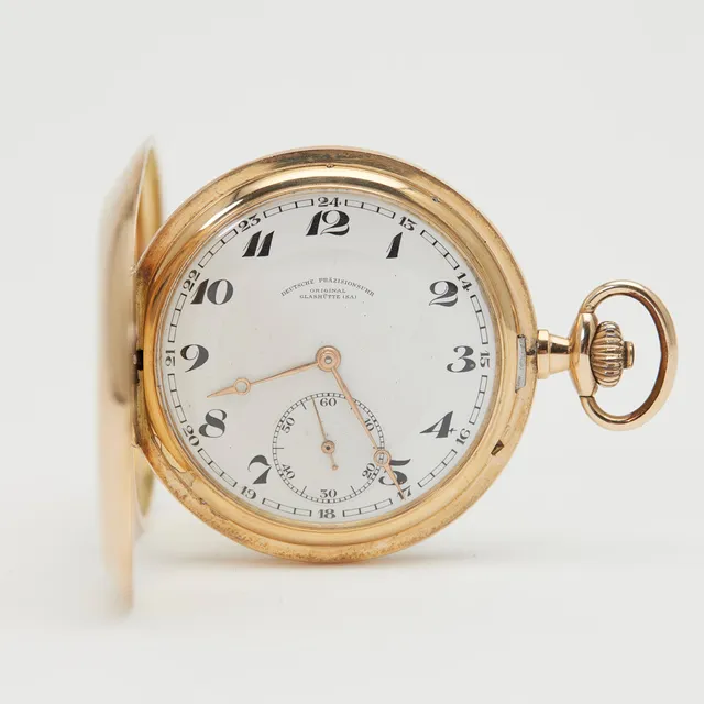 GLASHÜTTE. Savonnette-Taschenuhr, 'Sav. Lucia' Full-Set, 585er Gelbgold, um 1929, Deutschland.