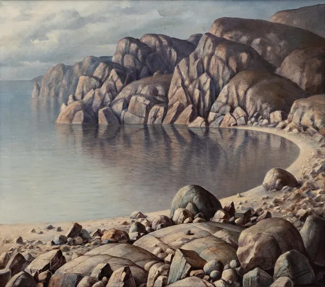 HARRY WALDOW. Klippor vid havet, olja på duk, signerad.