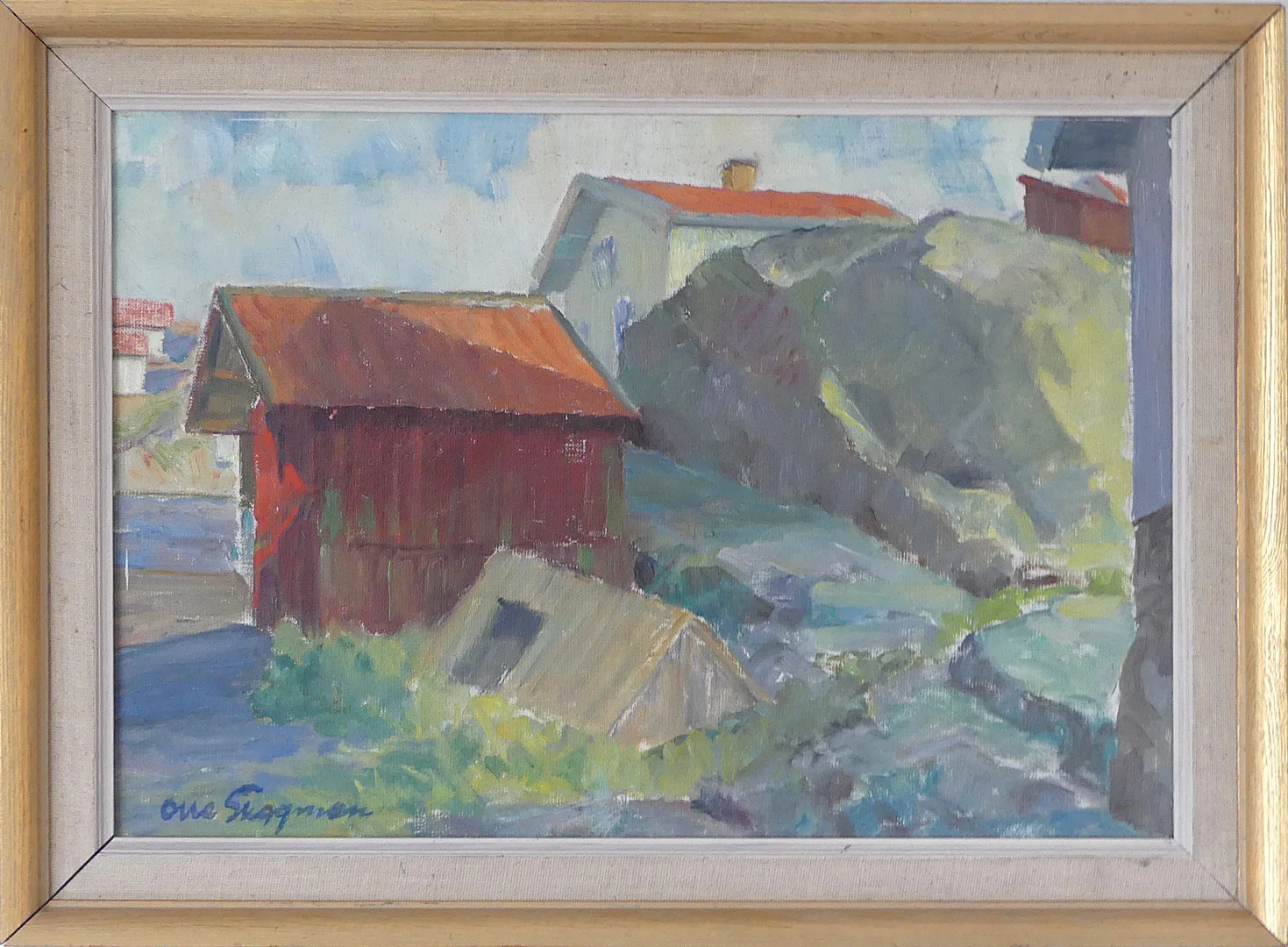 OLLE SKOGMAN. olja på duk, motiv från Gullholmen. — Paintings — Lysekils Auktionsbyrå
