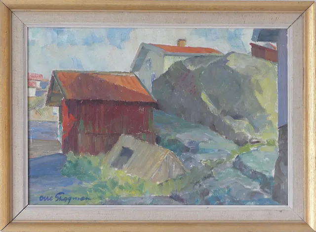 OLLE SKOGMAN. olja på duk, motiv från Gullholmen.