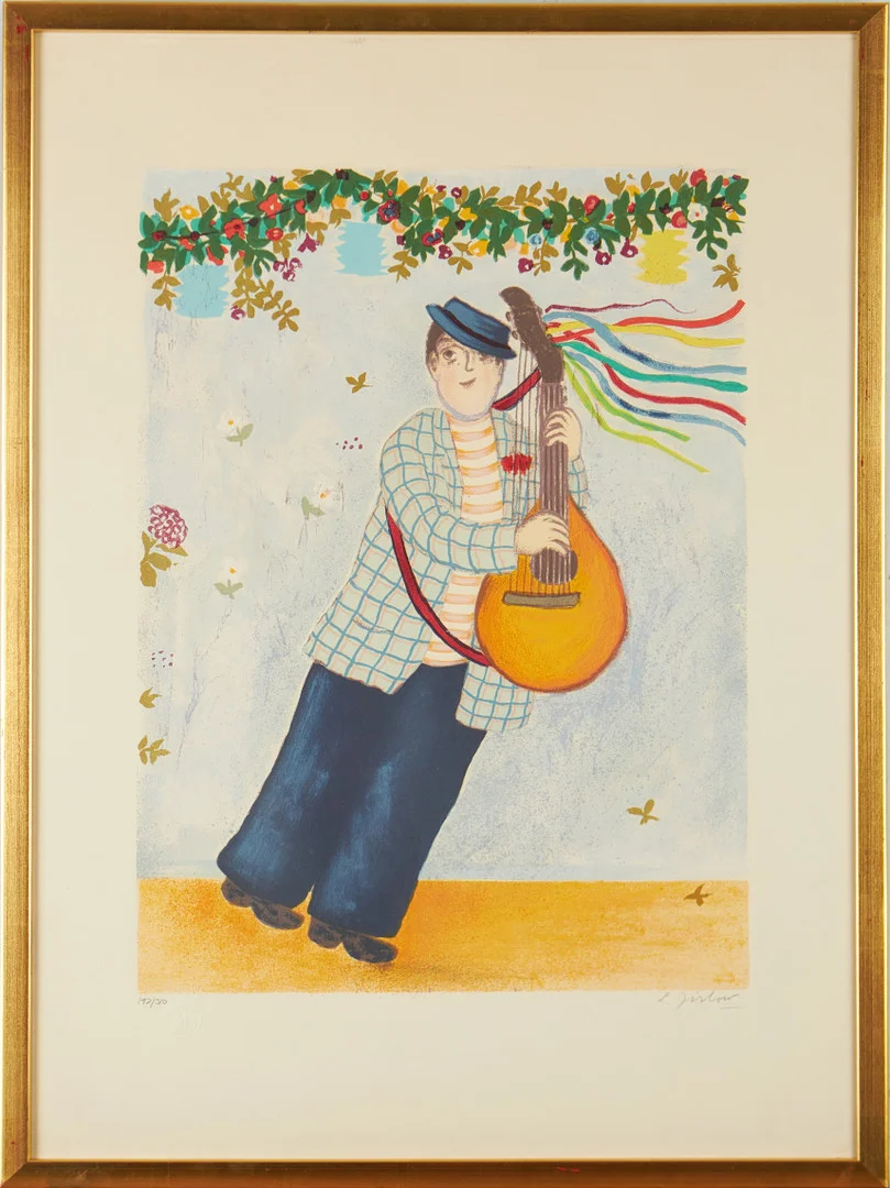 LENNART JIRLOW. "Trubaduren", färglitografi, signerad och numrerad 192/310. — Engravings & Prints — Stockholms Auktionsverk Magasin 5