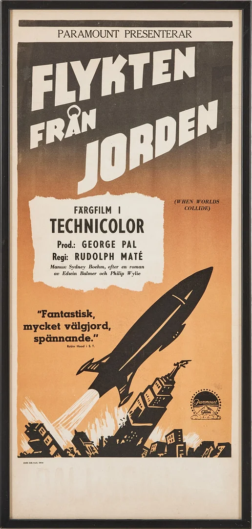 FILMAFFISCH, Flykten från jorden, EWES O.B-tryck, Stockholm, 1900-talets andra hälft. — Movie memorabilia — Stockholms Auktionsverk Magasin 5