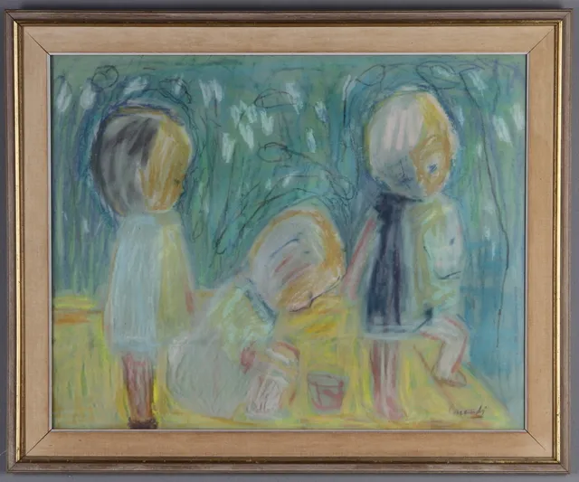 CURT CARENDI. Lekande barn, pastell, signerad.