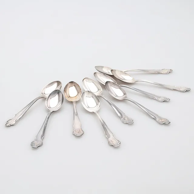 KAFFESKEDAR, 9 st, silver, totalvikt 128 gram.