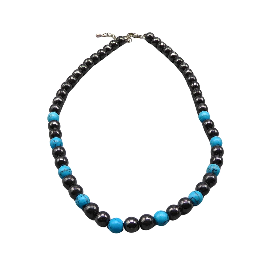 HÄMATIT KETTE MIT TÜRKIS. — Necklace — Auktionshaus Stuber's Hammerschlag