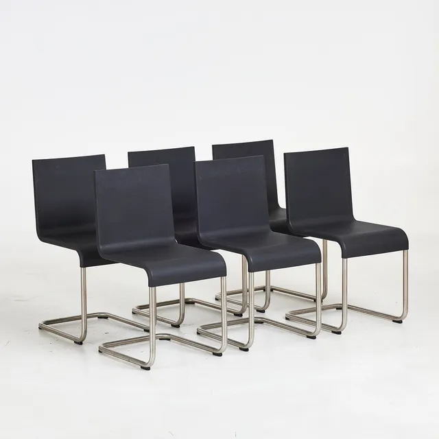 MAARTEN VAN SEVEREN. STOLAR, 6 st, modell ".05", för Vitra, svart plast, etikettmärkta undertill, 2006.