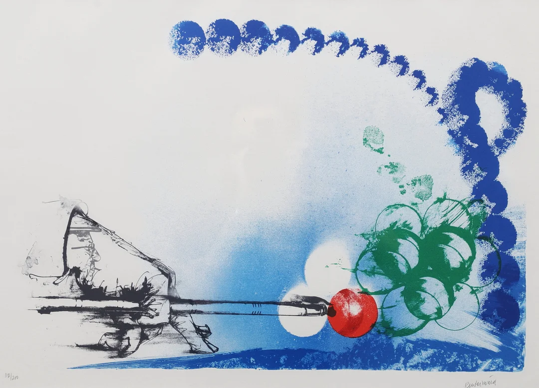 CARL FREDRIK REUTERSWÄRD. Komposition. Färglitografi, signerad och numrerad 112/200. — Engravings & Prints — Växjö Auktionskammare