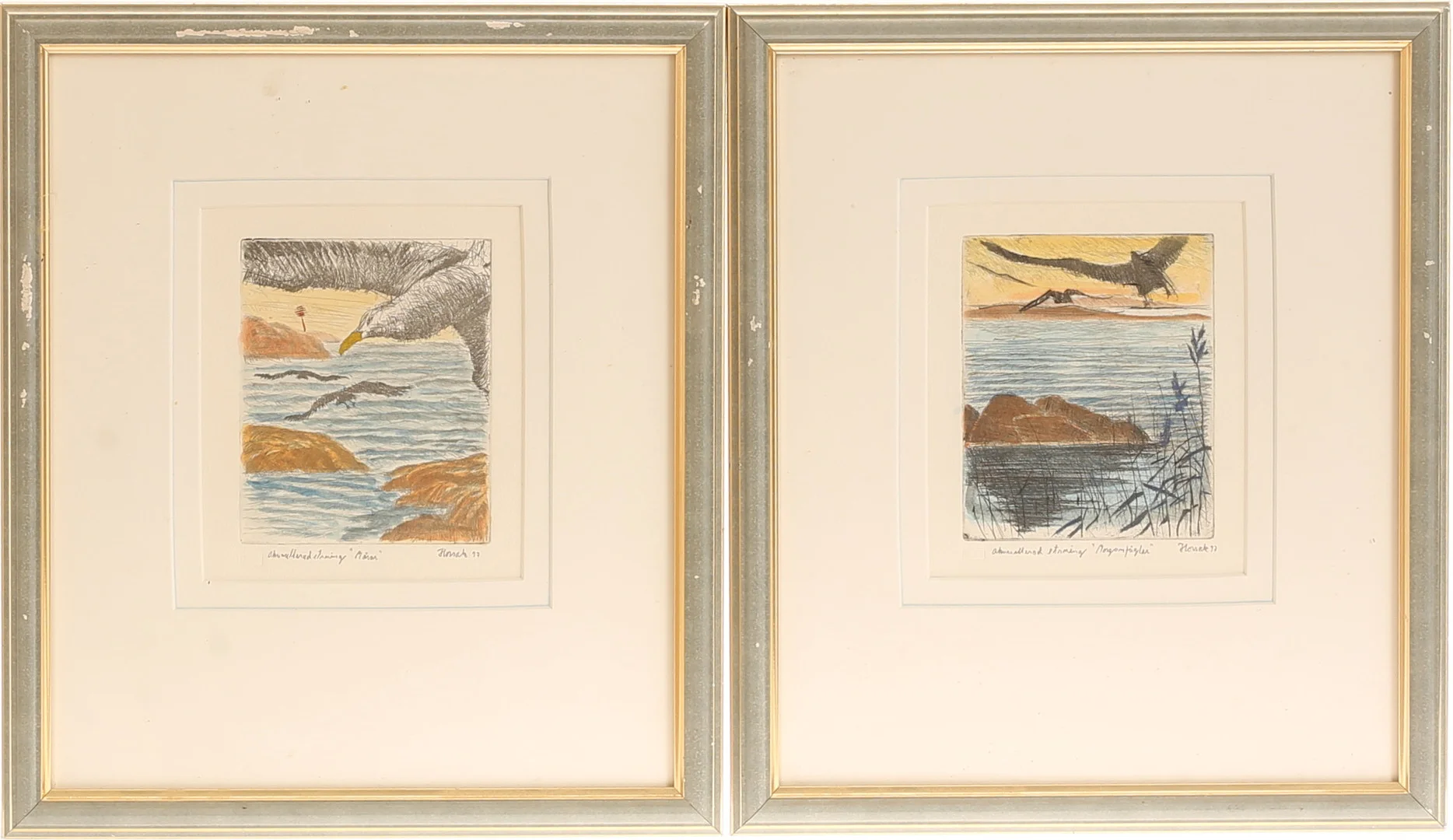 ALLAN HORSAK. Etsningar, akvarellerade, 2 stycken, signerade. — Engravings & Prints — RA Auktionsverket Norrköping