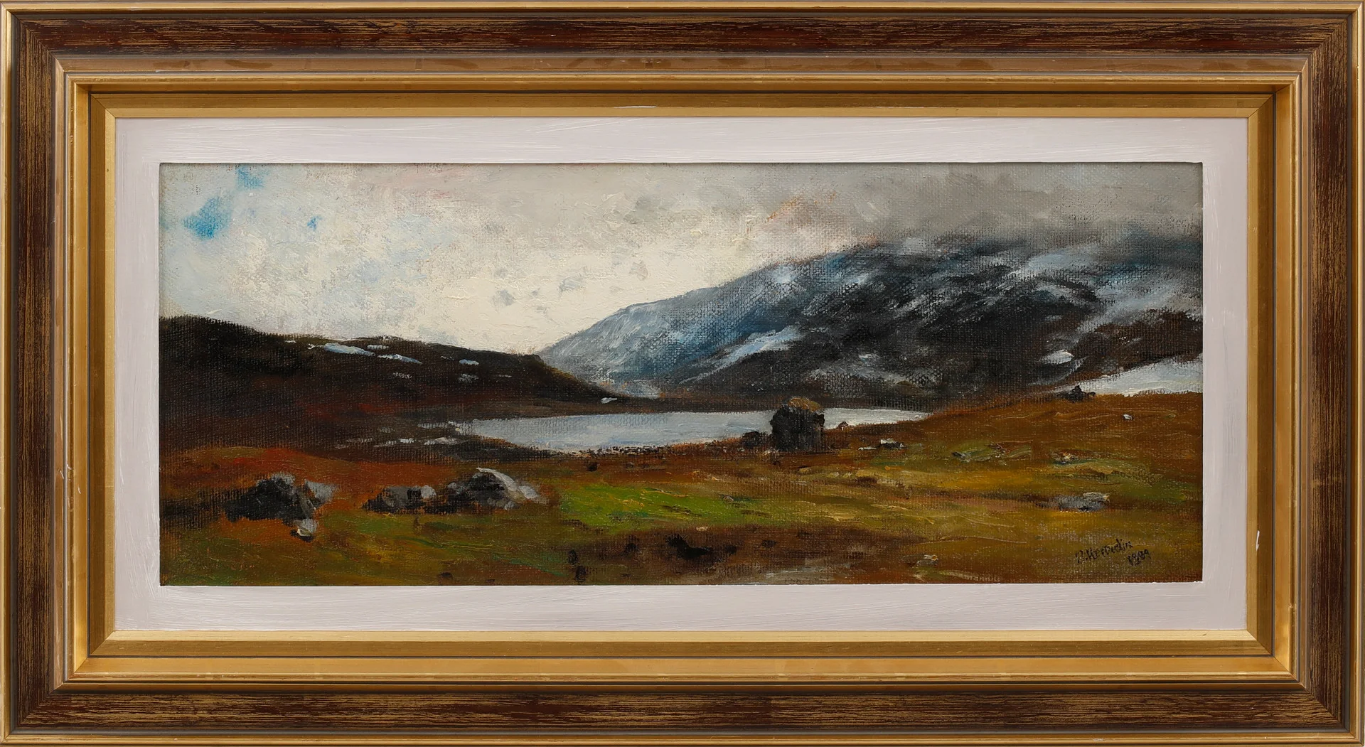 OLOF HERMELIN. "Ovan trädgränsen Lappland", olja på duk, uppfodrad på pannå, signerad och daterad 1909. — Paintings — Göteborgs Auktionsverk