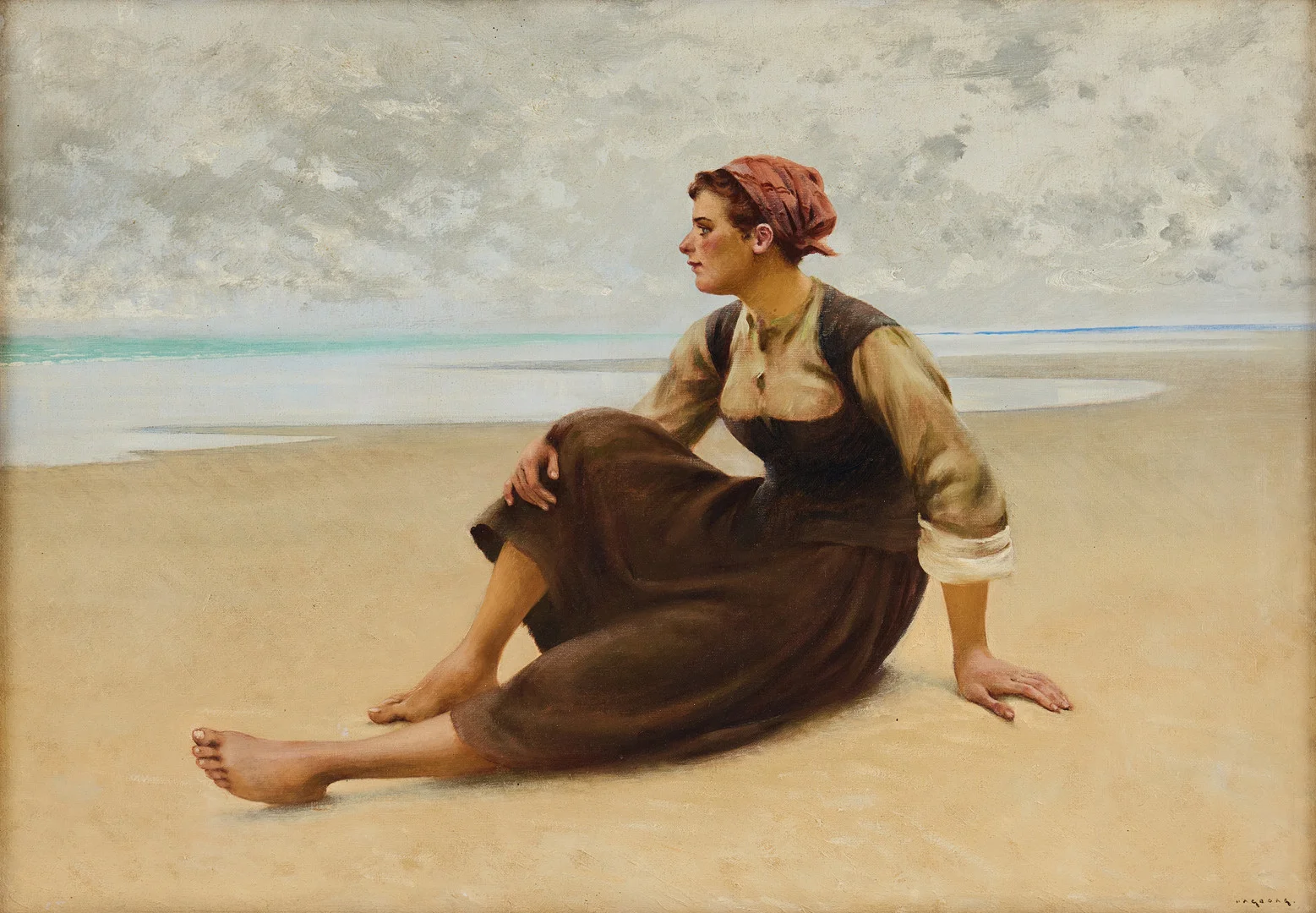 AUGUST HAGBORG. Ostronplockerska på stranden. — Engravings & Prints — Stockholms Auktionsverk Magasin 5