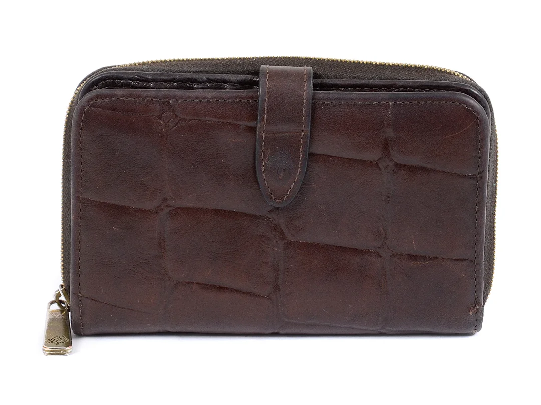 PLÅNBOK, MULBERRY, brunt präglat läder (Kongo), 14x9 cm, mynt, sedel, 6st kontokortsfack. — Accessoarer/Plånböcker — Kaplans