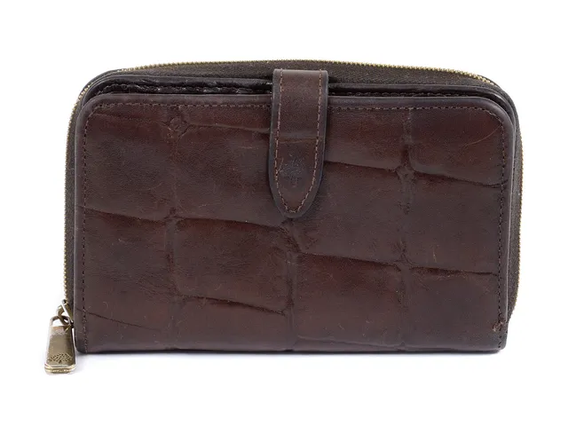 PLÅNBOK, MULBERRY, brunt präglat läder (Kongo), 14x9 cm, mynt, sedel, 6st kontokortsfack.
