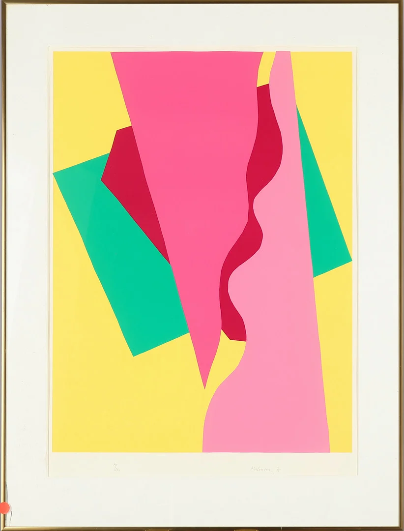 RICHARD MORTENSEN (1910-93). Litografi, konkret komposition i farver, signeret og dateret 1975. — Engravings & Prints — Palsgaard Kunstauktioner