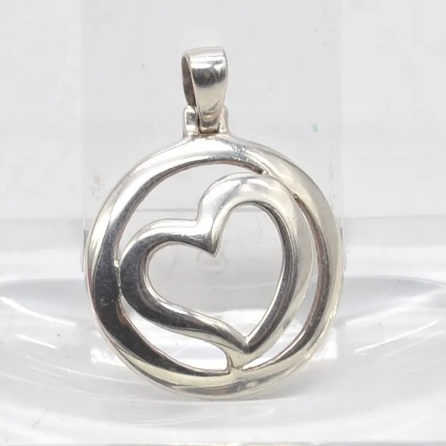 SMYKKEFORM, DESIGNER COLLIER ANHÄNGER, HERZ IN EINEM KREIS, STERLINGSILBER, SMK GESTEMPELT, DÄNEMARK, VINTAGE.