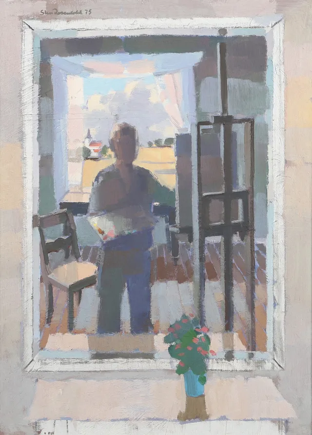 STEN ROSENDAHL. Konstnären vid staffliet, olja på duk, signerad -75.