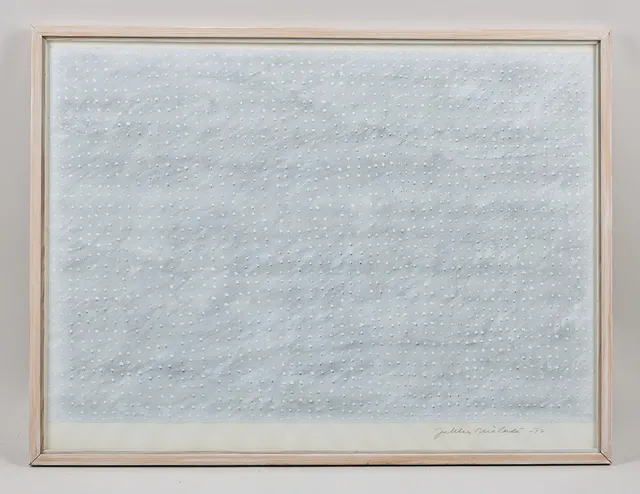 JUKKA MÄKELÄ. "Blå idyll", signerad samt daterad -77, blandteknik på papper.
