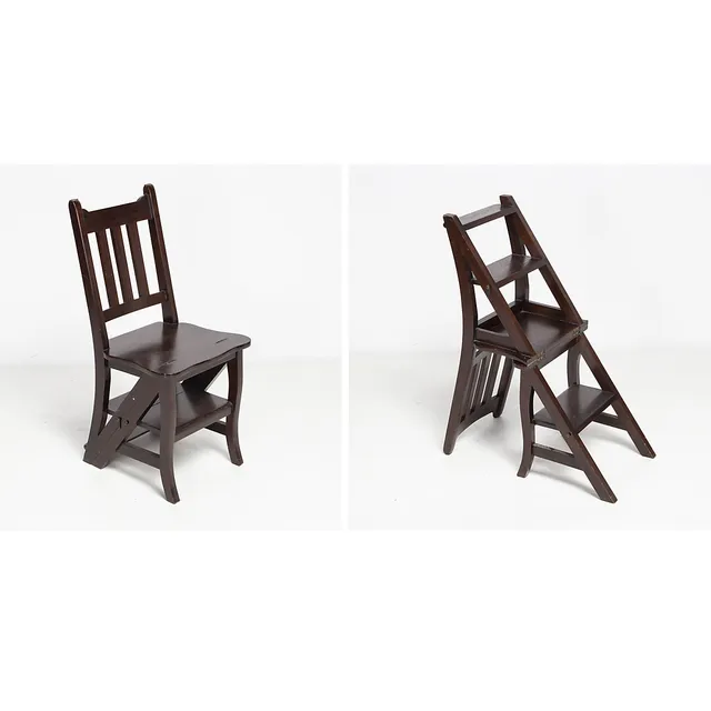 English chair transformable into a ladder, in mahogany, first third of the 20th Century.