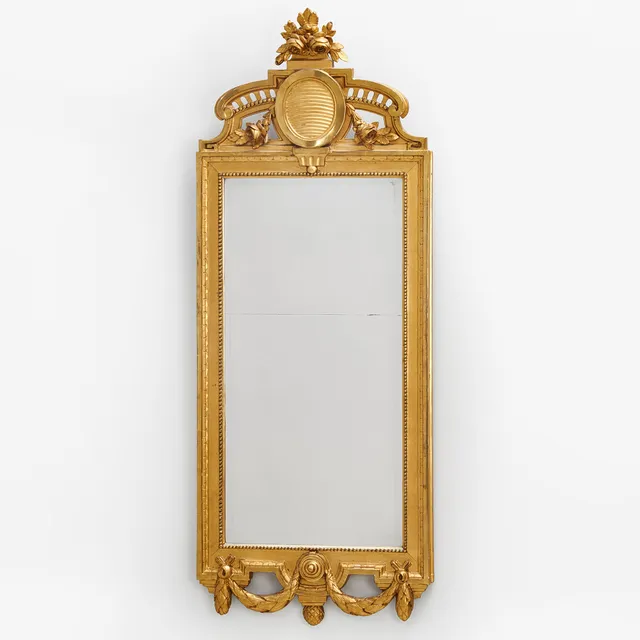 SPEGEL, gustavianskt stockholmsarbete stämplad AÖB för Anders Öberg, med Stockholms hallstämpel 1781 (troligen).