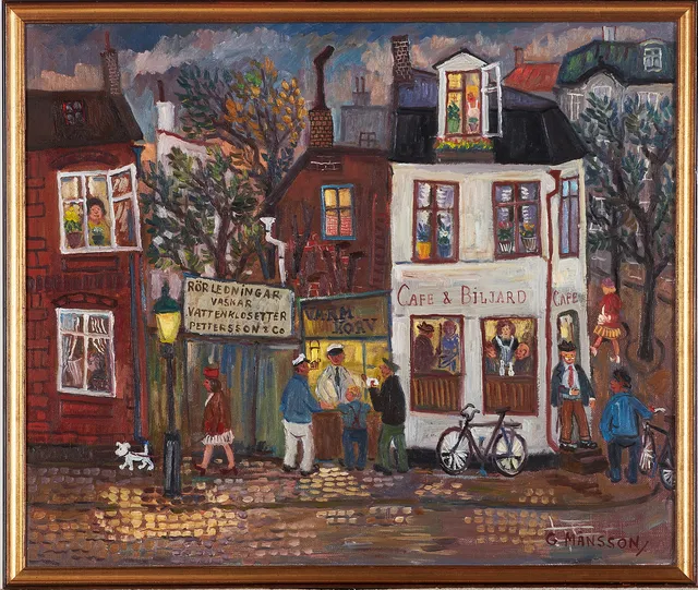 GÖSTA MÅNSSON (1924-2009). "Lilla kafeét", olja på duk, signerad G. Månsson.