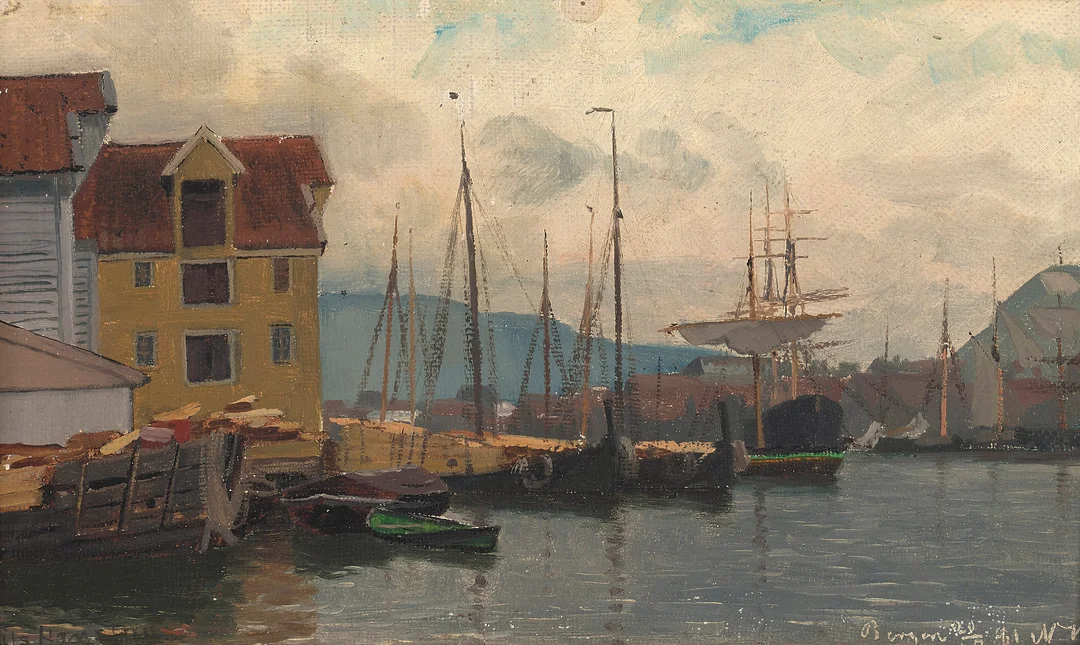 Hansteen, Nils — Fra Bergen havn, 1881 — Kunst/Maleri — Blomqvist