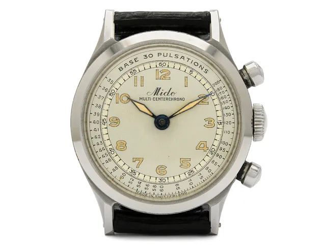 MIDO, Multi-Centerchrono, "Base 30 Pulsations", Cal 1300, Ref nr. 4763, Boett nr. 814763, kronograf, herrur, 34,5 mm, stål, manuell, plexiglas, defekt, visare saknas, ca 1950.