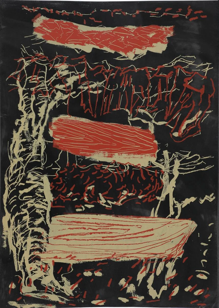 Untitled. “Hansen-tryk”. Signed PK 09, bat. Edition of 16. Silkscreen in colours. 140×100 cm. Unframed. — Modern Prints/Modern art — Bruun Rasmussen
