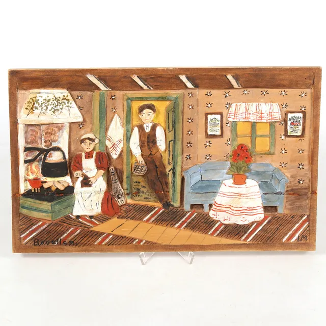 IDA MALM. Trärelief, "Bovallen", signerad, Ida Malm, Bergsjö, 1946.