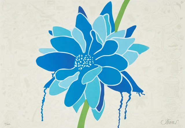 PETTER THOEN. "Blomma blå", färglitografi, signerad, numrerad 19/200.
