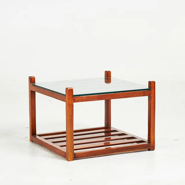 SIDOBORD, 1900-talets andra hälft, med glasskiva, betsad idegran.