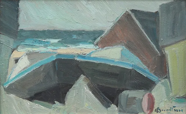 CARL BERNDTSSON. Kustlandskap med hus, olja på duk, signerad.