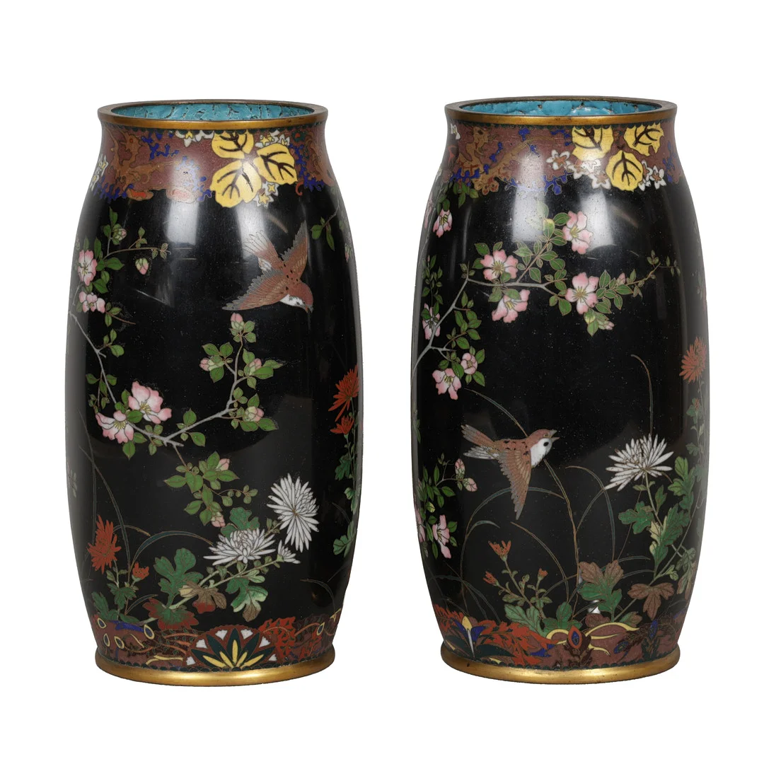 A PAIR OF JAPANESE CLOISONNE ENAMEL VASES. MEIJI PERIOD (2). — Cloisonné — Bishop & Miller