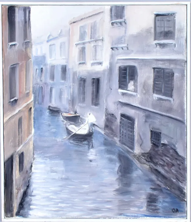 OLLE AGNELL. oljemålning på duk, Liten kanal, Venedig.