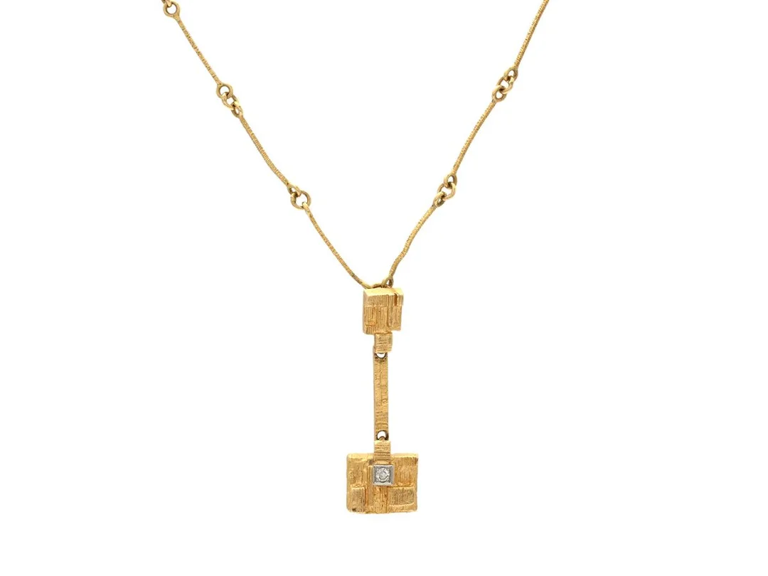 LAPPONIA, collier, 18K guld, åttkantslipad diamant ca 0,02 ct, Finland 1979, längd 41 cm, vikt 5,0 g. — Smycken/Collier — Kaplans