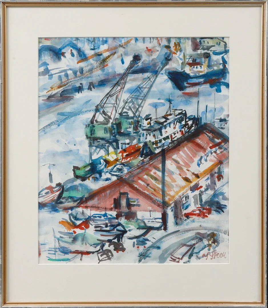 YNGVE STEEN. Göteborgs hamn, akvarell, signerad. — Paintings — Göteborgs Auktionsverk