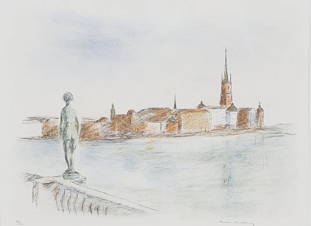 GUSTAV RUDBERG. Färglitografi, signerad, numrerad 74/360, Stockholm. — Engravings & Prints — Metropol Auktioner