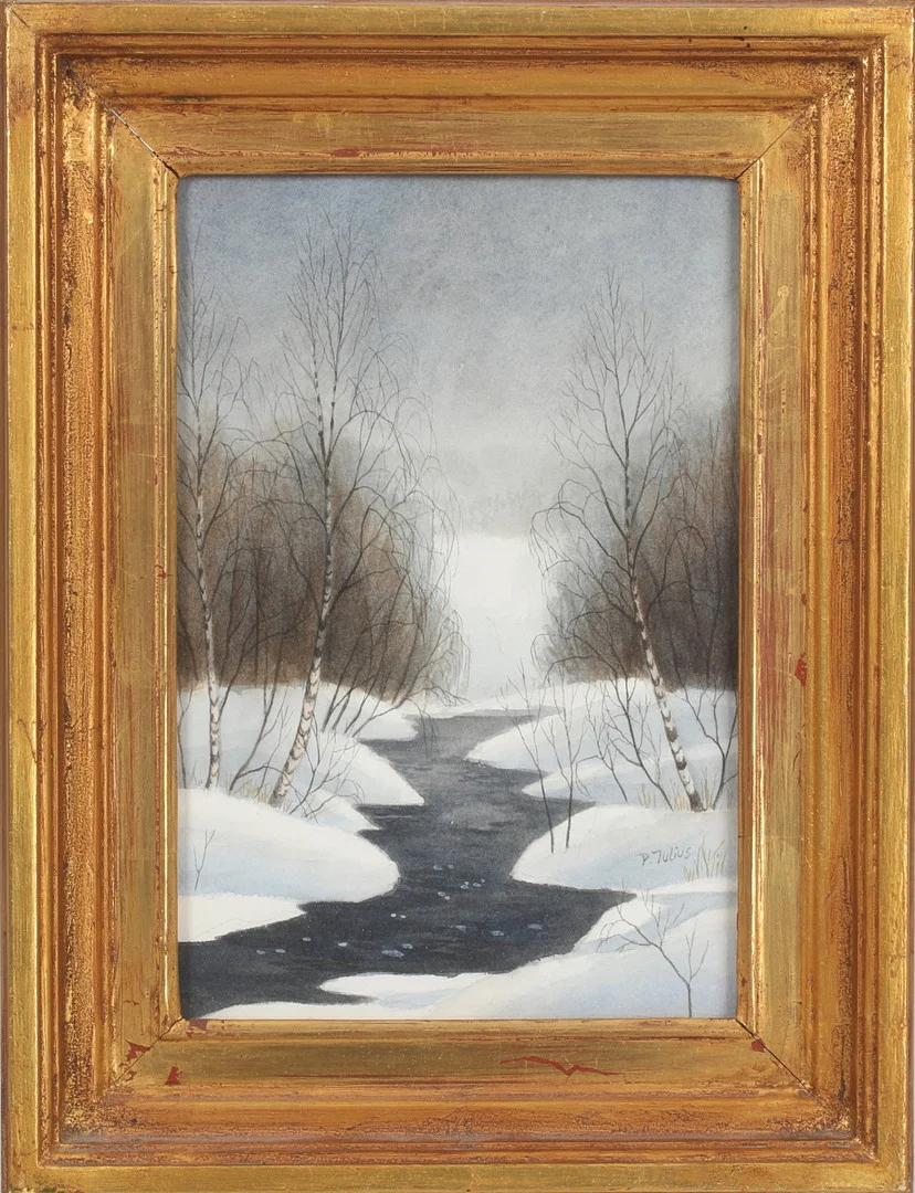 PER JULIUS. Akvarell. Vinterlandskap. Signerad P. Julius. — Paintings — Stadsauktion Sundsvall