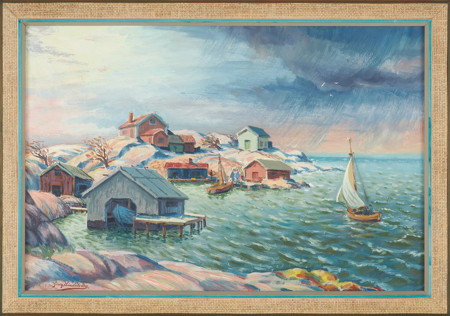 GEORG LINDSTRÖM (1912-1985). "Från Rödlöga Skärgård", olja på pannå, signerad. — Paintings — Stockholms Auktionsverk Sickla