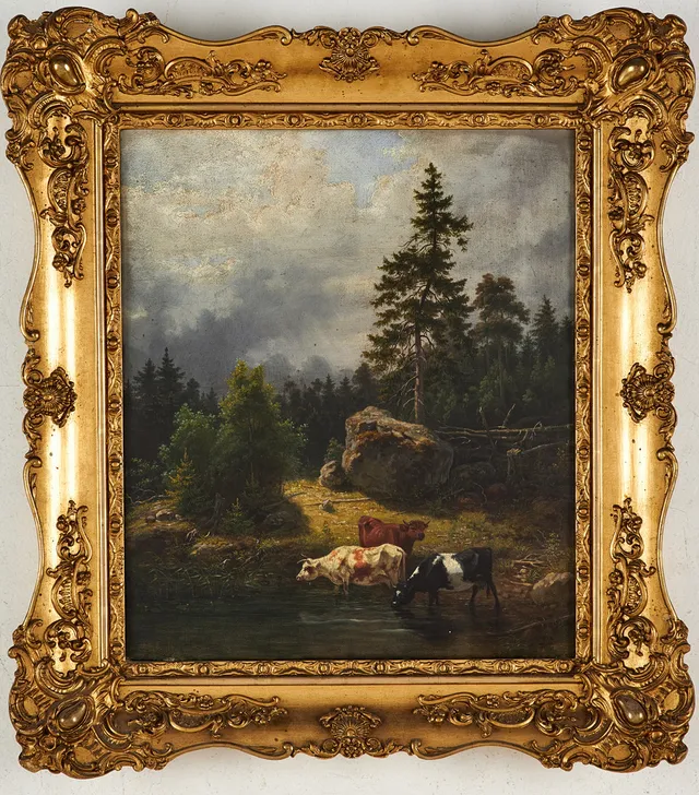 NILS ANDERSSON (1817-1865). Landskap med kor, olja på duk, signerad och daterad 1852.