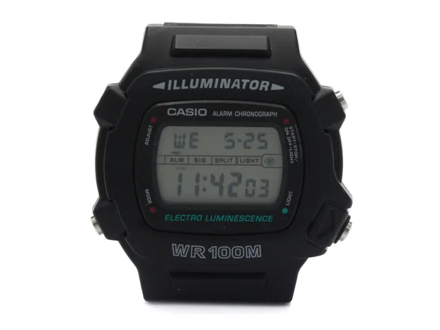 CASIO, Illuminator, WR 100M, Boett nr. W-740, herrur, 43 mm, digital, plast, quartz, mineralglas, alarm, plastband, originalspänne, ca 1995.