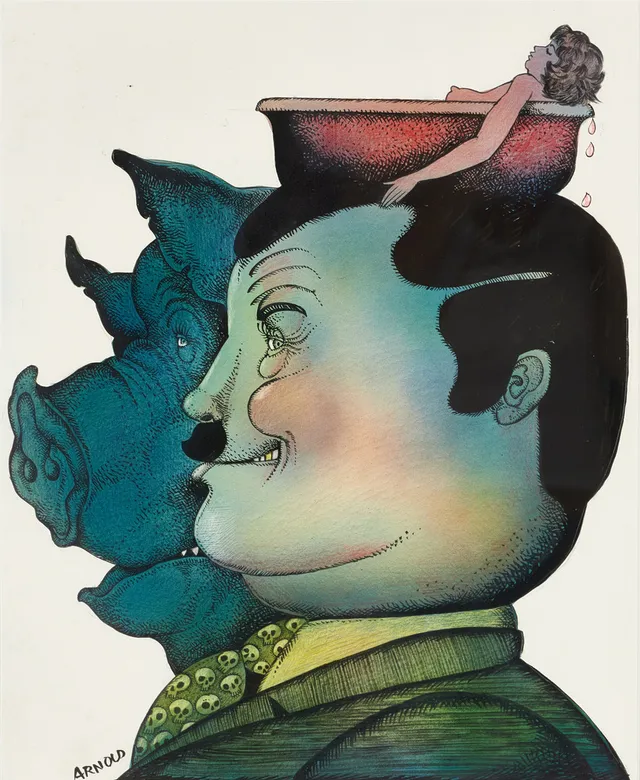 HANS ARNOLD (SVERIGE, 1925–2010). "Svin", signerad Arnold, blandteknik.