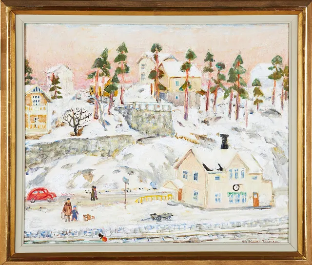NILS GUNNAR JOHANSSON. Vinter vid perrongen, olja på duk, signerad.