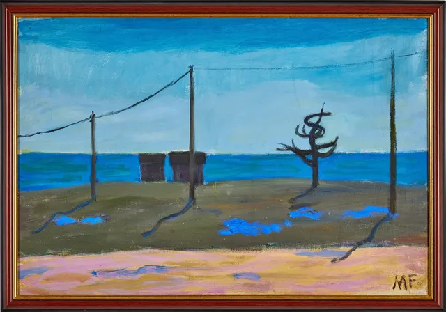 MOLLIE FAUSTMAN. Strandbild, olja på duk, 50 x 73 cm.