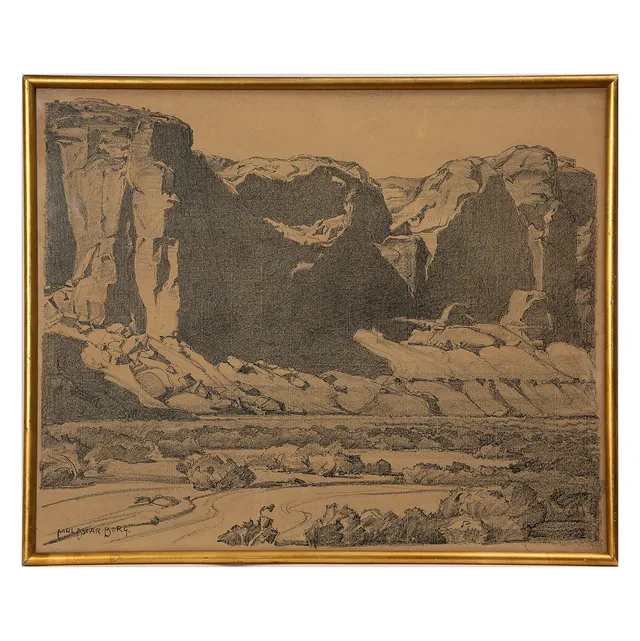 CARL OSCAR BORG. Bergslandskap i Arizona, blandteknik på papper, signerad.