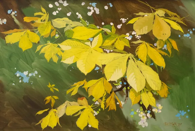 LARS CRONA. KASTANJBLAD, OLJA PÅ PANNÅ, 1955.