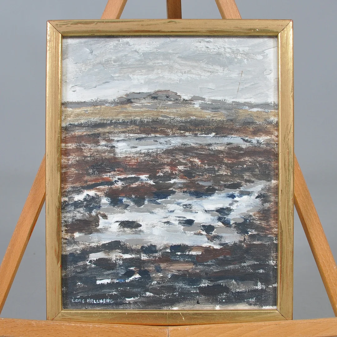 LARS HALLBERG. olja på plywood, 'Vårvinter II'. — Paintings — Laholms Auktionskammare