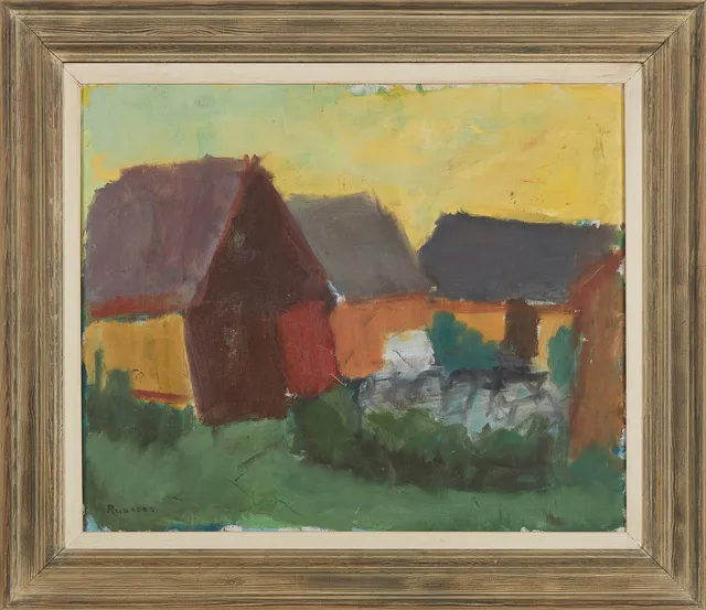 GUSTAV RUDBERG. Hustak i skymning, signerad Rudberg, olja på duk.