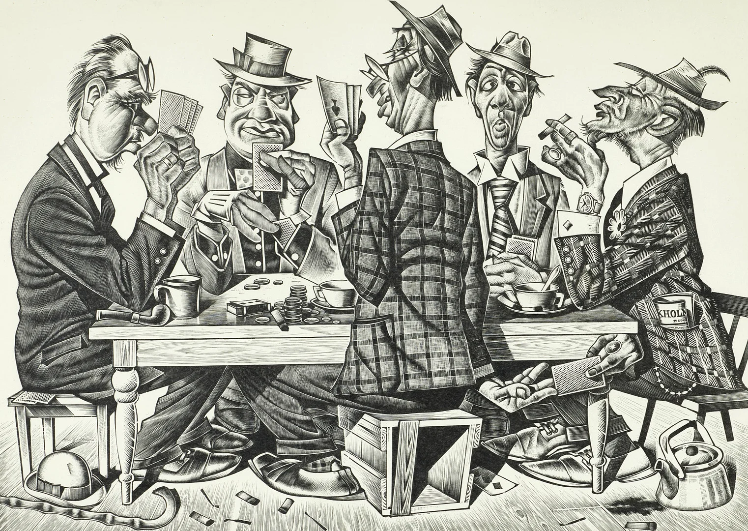 ALEXANDER RISTMÄGI (Estland 1902-72). Kortspelare, signerad, daterad -54. träsnitt. — Engravings & Prints — Crafoord Auktioner Stockholm