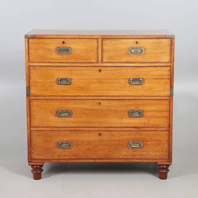 A MID-19TH CENTURY MAHOGANY MILITARY CAMPAIGN CHEST BY S.W. SILVER & CO.